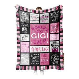 Pink Black Gigi Quote Patchwork Flannel <b>Blanket</b> Throw <b>Blanket</b> Nap <b>Blanket</b> Breathable Skin Friendly <b>for</b> Bed Sofa Couch - Product Image 4