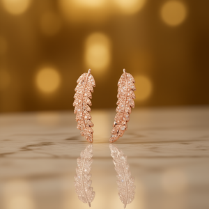 Boucles d'oreilles clous en or rose E125 avec plumes et cristaux, sertissage griffe, pour femme, romantiques, à porter au quotidien - Product Image 2