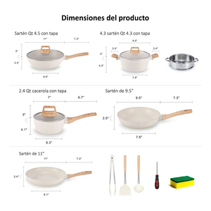 Juego de Ollas y Sartenes Modernas de Cerámica con Revestimiento de Mármol, Tapas de Vidrio, Asas de Baquelita, Antiadherentes, de Aluminio Forjado, Aptas para Gas e Inducción, 6 Piezas - Product Image 2