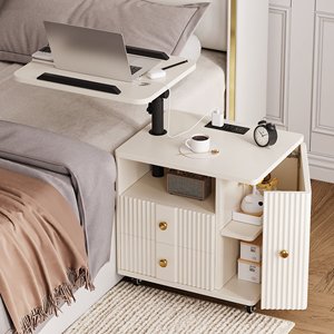 Mesa <span class=keywords><strong>de</strong></span> <span class=keywords><strong>Noche</strong></span> Inteligente Moderna AJUNION, Gabinete Multifuncional <span class=keywords><strong>de</strong></span> Madera Acanalada con Ruedas, Mesa Elevadora y Estación <span class=keywords><strong>de</strong></span> Carga - Product Image 1