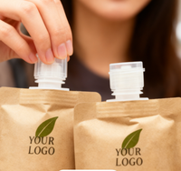 Pochette en papier kraft debout réutilisable biodégradable avec bec verseur imprimé sur mesure pour huile corporelle liquide, lotion, crème pour les mains, shampoing
