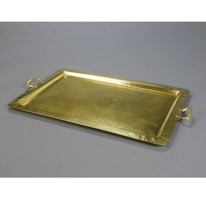 Plateau de service rectangulaire en métal martelé finition or avec poignées latérales, plat décoratif pour table à manger et réceptions à domicile - Product Image 2