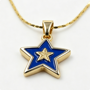 Pendentif étoile en alliage de zinc plaqué or avec émail bleu et motif étoile intérieur pour bijoux patriotiques - Product Image 3
