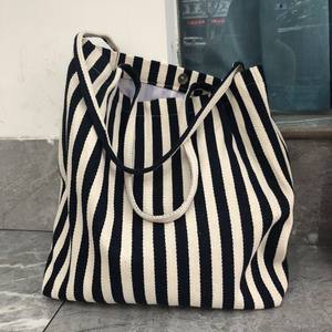 Bolsas de Mano de Lona de Algodón de Gran Capacidad, Nuevas y Modernas, para Mujeres Estudiantes, Bolsa de Compras Reutilizable con Rayas - Product Image 4