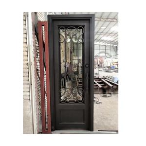 Tamaño y diseño personalizados Villa de lujo Entrada principal Seguridad a la parrilla Puertas individuales de hierro forjado con rotura térmica de vidrio - Product Image 5