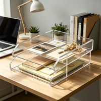 Porte-brochures empilable en acrylique transparent moderne A4 ou A5, support de présentation de documents de bureau à 2 niveaux pour l'organisation du bureau