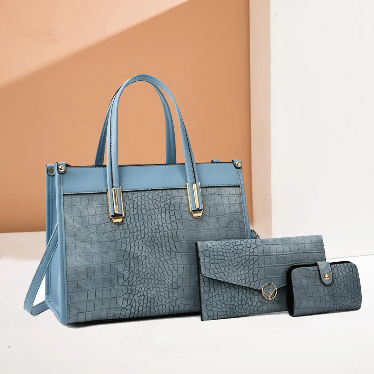 2024 toptan özel çanta seti 3 in 1 bayanlar el çantaları kadınlar için lüks vintage zarif timsah deri tote çanta