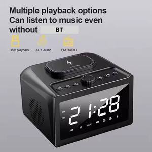 Multi functional Alarm <b>Clock</b> Speaker 15W Fast Wireless Charging <b>LED</b> Display FM Radio TF AUX MP3 Player Desktop HIFI Sound - Product Image 5