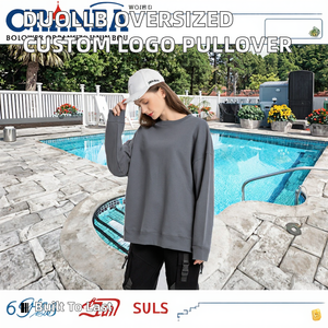 เสื้อสเวตเชิ้ตผู้หญิงแบบสวมหัวทรงหลวม ไหล่ตก ผ้าเฟรนช์เทอร์รี่  รับผลิตตามสั่ง (OEM)  ออกแบบโลโก้เองได้  ขายส่ง  ไซส์ใหญ่พิเศษ - Product Image 2