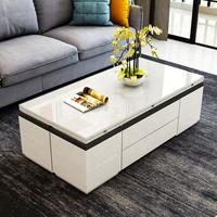 Meubles de maison modernes multifonctions Table basse élévatrice pliante pour salon Table basse élévatrice blanche en verre trempé 10 pièces