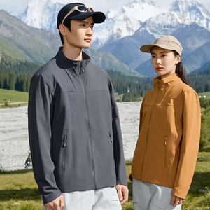 Mens Autumn Casual Softshell Fleece-<b>Lined</b> Windproof Water-Repellent Hooded <b>Coat</b> With Zipper Closure For Hiking - Product Image 5
