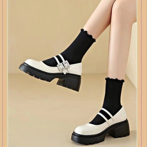 Chaussures bateau gothiques Lolita pour femmes, à plateforme, avec bride de cheville, talon épais, style uniforme, respirantes, printemps, noires - Product Image 3