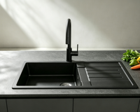 Évier de cuisine multifonctionnel en granit composite à cuve unique avec égouttoir et surface anti-salissure, fabrication OEM/ODM