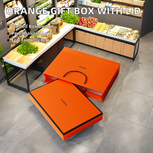 Boîte-cadeau plate en papier <span class=keywords><strong>orange</strong></span> avec logo personnalisé avec couvercle taille de stock pour vêtements et écharpe emballage pour chaussettes - Product Image 2
