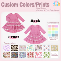 Robe longue à volants en gingham pour fillettes, personnalisable OEM ODM, avec bordure en dentelle et pompons, idéale pour le quotidien et les occasions festives