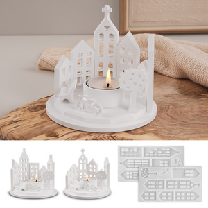 Molde de silicona DM1179 para candelabro de iglesia, molde redondo hueco para velas de té, moldes para cemento, yeso y resina artística - Product Image 4