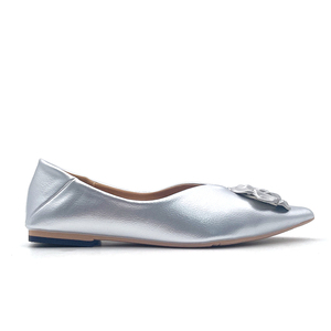 여성용 실버 플랫 슈즈, 맞춤형 로고 PU 가죽 신발, 여성 및 숙녀용 도매 통기성 드레스 슈즈 - Product Image 1