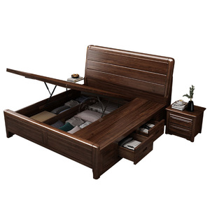 Lit de rangement en bois massif 1,2 m, simple, en noyer, gain de place pour chambre à coucher, adapté aux adultes et aux personnes âgées - Product Image 5