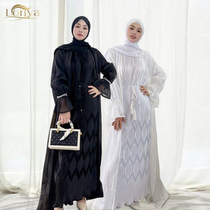 Robe musulmane à la mode Abaya personnalisée en gros Loriya élégant Cardigan perles en organza noir Abaya robes modestes pour les femmes - Product Image 2