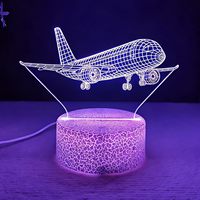 Lampe LED USB 3D en forme d'avion avec batterie, couleurs RGB, contrôle tactile, lumière de nuit moderne et contemporaine pour la chambre à coucher et la décoration scolaire