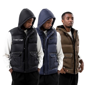 Men's Luxury Puffer Vest <strong>With</strong> Logo 20D Lightweight Waterproof Nylon Winter Jacket <strong>With</strong> Hood Short <strong>Sleeve</strong> Padded <strong>Gilet</strong> - Product Image 1