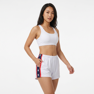 Women's White Flag Print Shorts Elastic Waist Breathable Polyester Sport Shorts Regular Fit All Seasons - Product Image 2