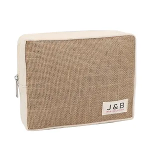 100% Natural Jute Toiletry Pouch Hemp Burlap Feminine Napkin Sanitary Pad Holder Storage Case with Private Logo Patch
