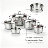 Ensemble de casseroles en acier inoxydable Perium, 9 pièces, avec couvercles en verre, compatibles lave-vaisselle, compatibles induction, écologiques, fabrication américaine