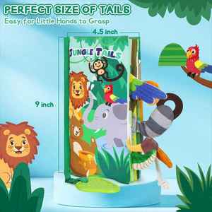 Jungle Animal Tails Soft <b>Baby</b> Cloth Books 6 to <b>12</b> <b>Months</b> Infant Tummy Time Sensory <b>Toys</b> - Product Image 2
