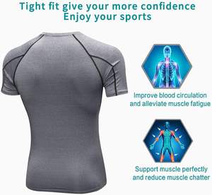 Camisetas Deportivas de Compresión para <span class=keywords><strong>Hombre</strong></span>, Personalizadas con Logotipo, Tejido Sólido, Deportivas, de Poliéster Elástico, de Secado Rápido, Transpirables, Ajustadas, de Manga Corta - Product Image 4