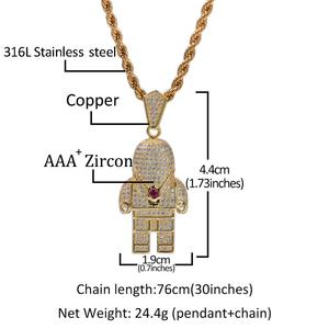<span class=keywords><strong>Collier</strong></span> d'astronaute connecté, pendentif d'astronaute CZ, en zircone cubique, de style rappeur pour garçons - Product Image 3