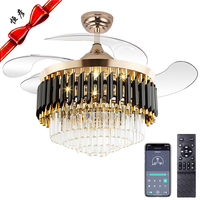 Ventilateur de plafond lumineux en acrylique de luxe moderne pour salon avec moteur DC, télécommande LED et 6 vitesses à intensité variable