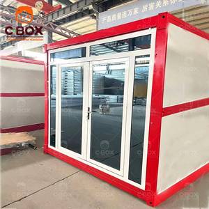 Abri d'urgence Cbox, logement temporaire rouge, mobile, installation facile, bureau, petit magasin, mur en verre, conteneur pliable - Product Image 3