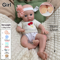 12 Zoll Vollsilikon Reborn Baby Puppe Lebensechte Realistische Neugeborenen-Puppe Weiche Silikon-Haptik Feine Details Handgefertigte Reborn-Puppe