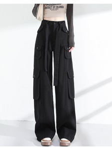 Cool Girl – pantalon Cargo noir Vintage pour <span class=keywords><strong>femme</strong></span>, jean <span class=keywords><strong>Baggy</strong></span> taille haute, mode années 90, plusieurs poches, pantalon Cargo Design - Product Image 4
