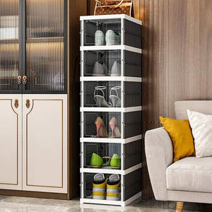 Simple <b>Plastic</b> <b>Shoe</b> <b>Rack</b> Transparent Foldable Storage Box Standing Type Rectangle Solid Color No Installation Required 3kg - Product Image 2