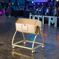 Tambour de tombola en acier inoxydable doré avec roues-Boîte de loterie mobile à 4 roues pour événements