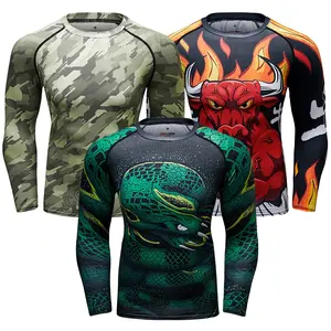 Aangepaste Compressie Sport Gesublimeerde T-Shirt Voor Mannen Jiu Jitsu Mma Bjj Rash Guard Tattoo Mannelijke Mannelijke Kickboksen Trui