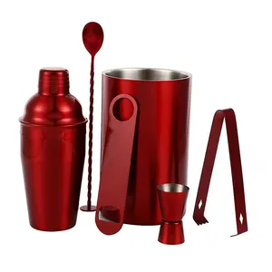 2024 Hot Selling Factory Price Cocktail Shaker Bar Tools kit Customized Red Stainless Steel Cocktail Shaker Set