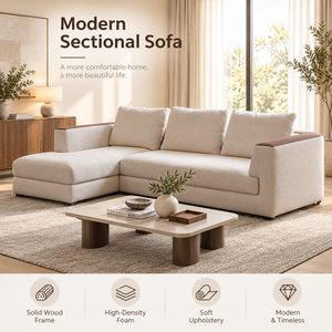 Contemporary L Shaped Beige Fabric Sectional <b>Sofa</b> with Left Chaise Lounge High Density Foam and Solid <b>Wood</b> <b>Frame</b> for Living Room - Product Image 5