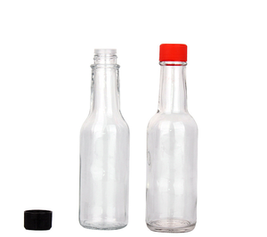 In Stock Empty Woozy Clear Mini 100ml Glass Sauce Bottle For Chili Hot Sauce Ketchup Packing with Black Or Red Plastic Lid