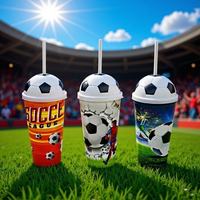 Bouteille d'eau portable en plastique PP de 600 ml avec paille et couvercle, idéale pour la gym et le football – Nouveauté Coupe de Football 2026 – Offre Spéciale