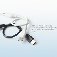 Kabel Pengisi Daya USB 2.0 Tipe C Ramah Lingkungan 20cm, Kabel TPE Tahan Lama untuk Kipas Kecil, Power Bank, Smartphone Android, Perangkat Mini