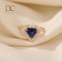 Bague en or jaune massif 14 carats avec diamant de laboratoire et saphir bleu royal, bijoux de luxe tendance pour femme, pour toutes les occasions