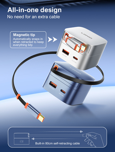 <span class=keywords><strong>Chargeur</strong></span> <span class=keywords><strong>rapide</strong></span> tout-en-un LDNIO Q10 <span class=keywords><strong>65W</strong></span> GaN avec câble rétractable de 80 cm, multi-ports pour téléphones, ordinateurs portables, tablettes, <span class=keywords><strong>chargeur</strong></span> <span class=keywords><strong>rapide</strong></span> de voyage - Product Image 5