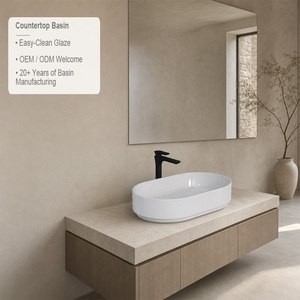OEM personnalisé 1280 ° Vasque ovale en céramique pour projet de salle de bain, à poser sur comptoir, avec vidange dissimulée - Product Image 2