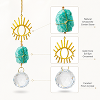 Attrape-soleil en pierre brute d'Amazonite naturelle, carillon éolien, design œil protecteur, prisme de cristal, décoration suspendue