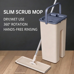Ensemble serpillière et seau de nettoyage domestique mains libres à 360 degrés CE REACH, serpillière plate en microfibre à essorage facile avec tampon réutilisable - Product Image 1