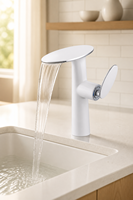 Mitigeur de lavabo de luxe eau chaude et froide, finition or blanc, en laiton, monotrou pour salle de bain