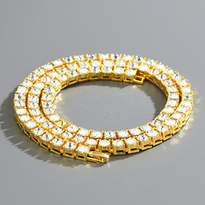 Gargantilla de cadena de tenis de mesa de diamantes de imitación de cristal rosa dorado y plateado, estilo clásico de moda para mujeres y hombres para fiesta de boda - Product Image 3